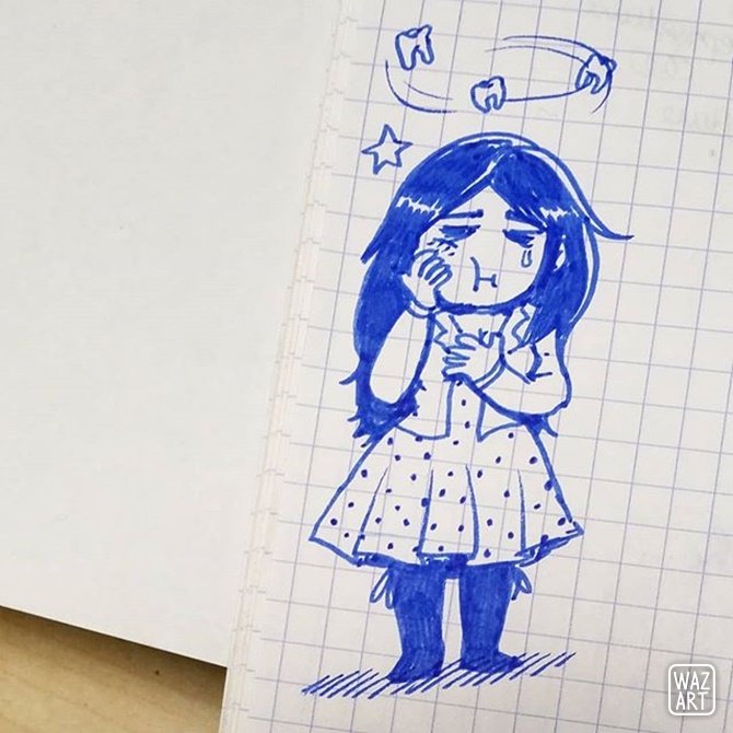 Dessin exutoire pré-retrait de dent de sagesse, la grosse flippe...